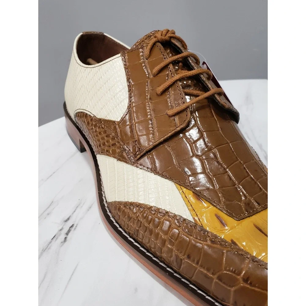NEW NO BOX SIZE 13 WIDE Stacy Adams Tristano Men's Oxford‎ BROWN TAN white croc